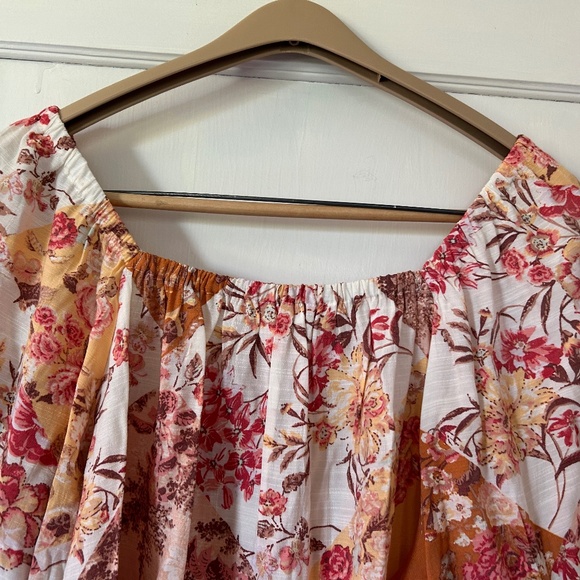 LC Lauren Conrad Button Down Tie Sleeve Square Neck Quilt Patch Floral Blouse - Picture 10 of 16